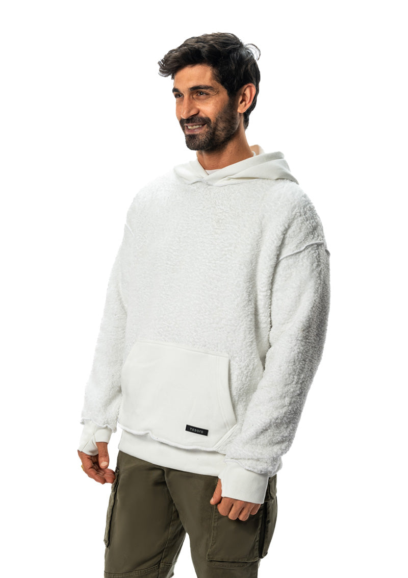 white fur cotton hoodie